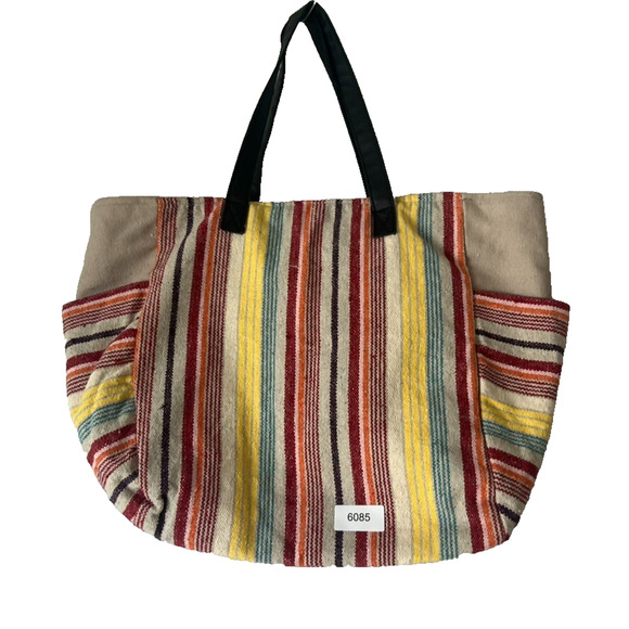 No Boundaries Caroline Multi Striped Boho Woven Cooler Tote Bag with Tassels - Picture 3 of 15